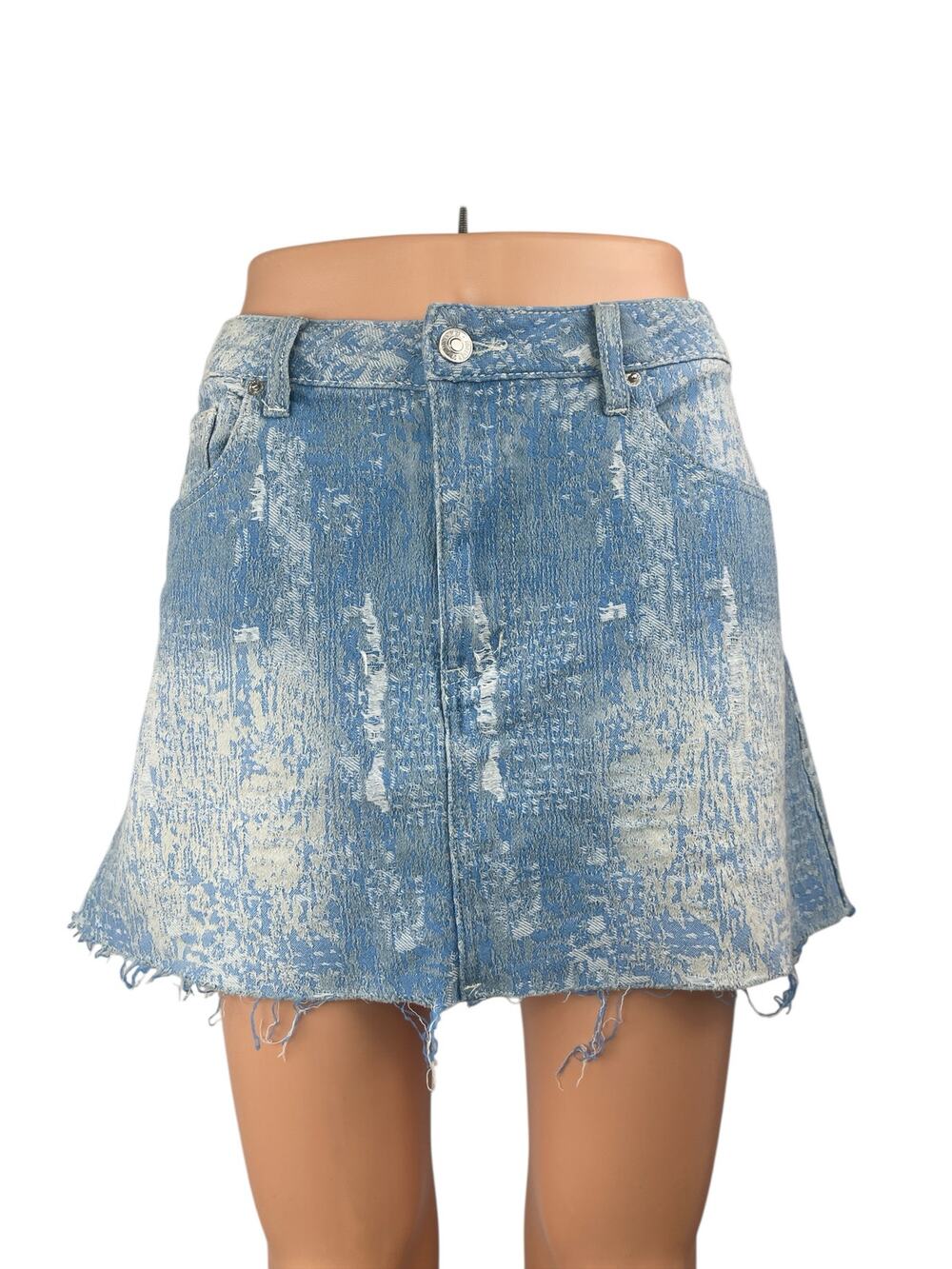Forever 21 Light Blue Acid Wash Faded Distressed Frayed Hem Mini A-Line Skirt XL